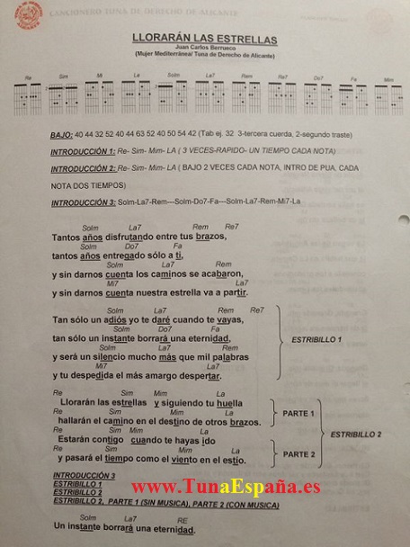 Tuna España – Universitaria » Blog Archive » Lloraran Las Estrellas,Tuna, Acorde  Guitarra, Letra Tabladura, Cancionero Tuna, TUNO,