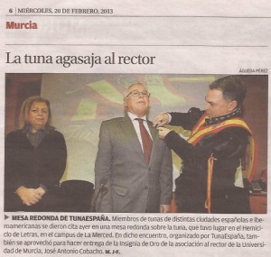 TunaEspaña, Don Dudo, Rector Universidad de Murcia, Insignia de oro TunaEspaña, Jose Antonio Cobacho Gomez,04